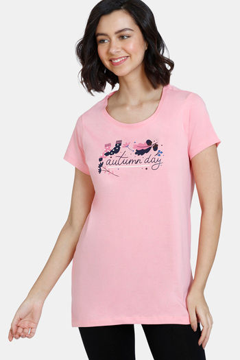 Buy Zivame Autumn Leaves Knit Cotton Top - Pink Icing